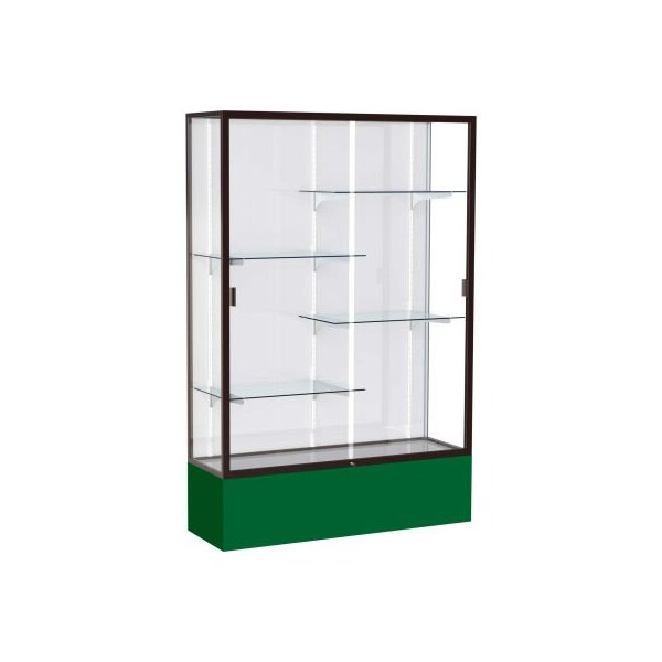 Waddell Display Case Of Ghent Spirit Display Case Forest Green Base, Bronze Frame, White Back 48"W x 16"D x 72"H 374WB-BZ-FG - main